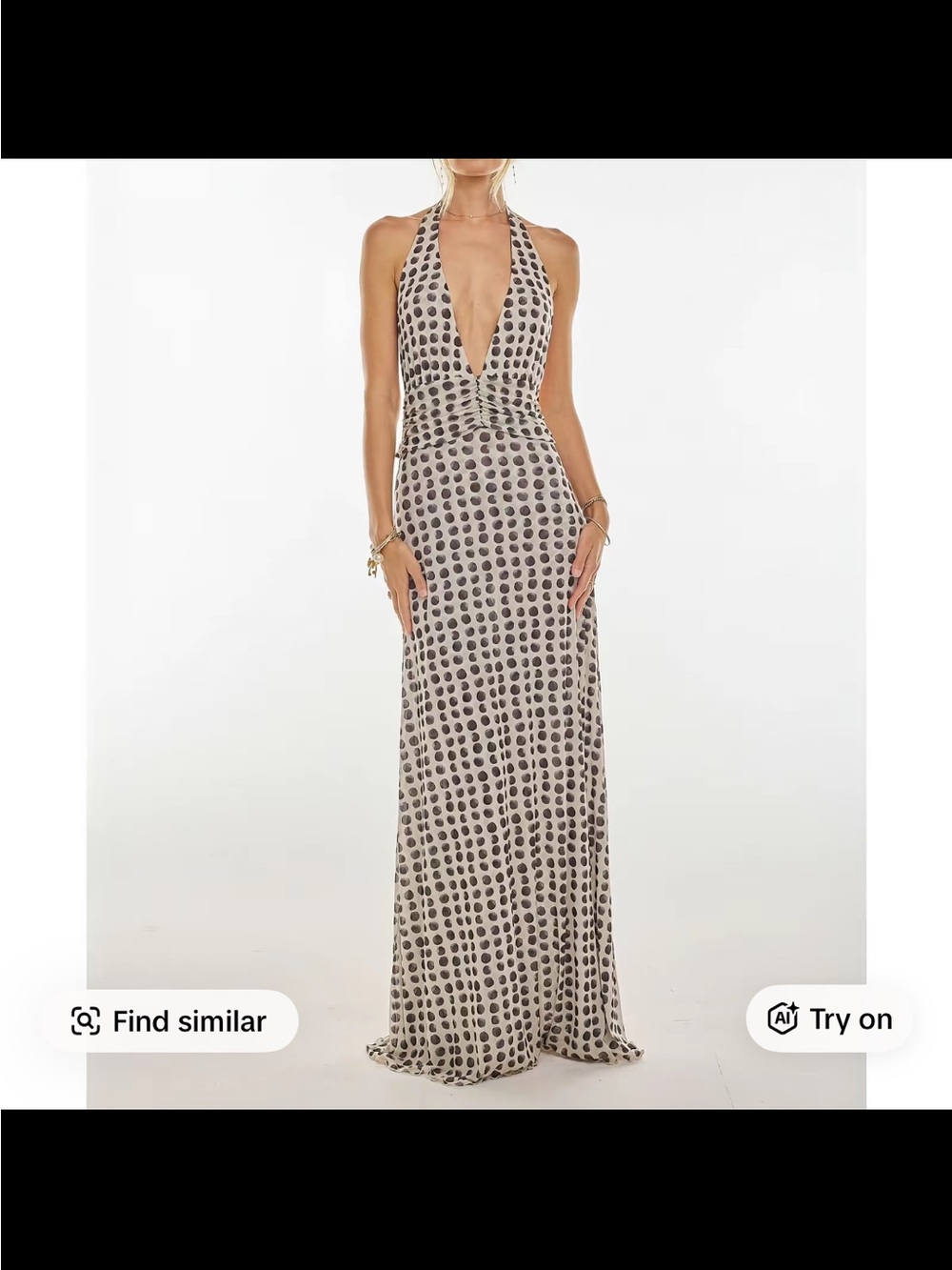 Halter Polka Dot Maxi Dress in Beige and Black